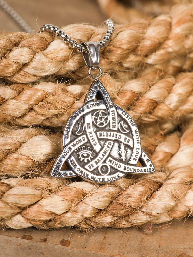 HAQUIL Triquetra Necklace, Silver Plated Stainless Steel Celtic Triquetra Inspirational Quote Pendant, Box Chain, Jewelry Gift for Men and Women - Image 3